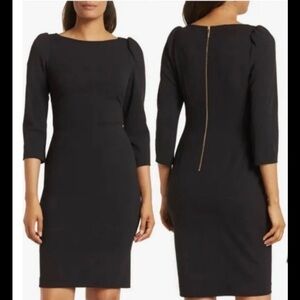 CALVIN KLEIN Black Classic 3/4 Puff-Sleeve Sheath Midi Dress Size 4